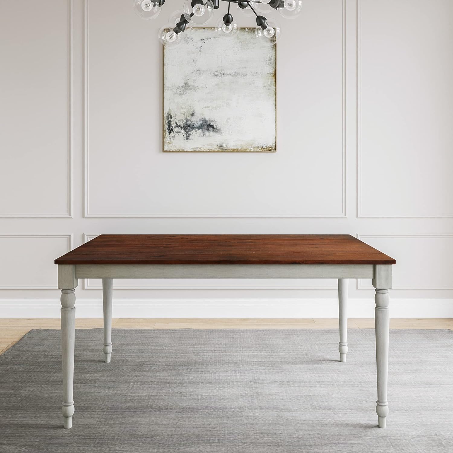 Medium Brown and White Wood Dining Table