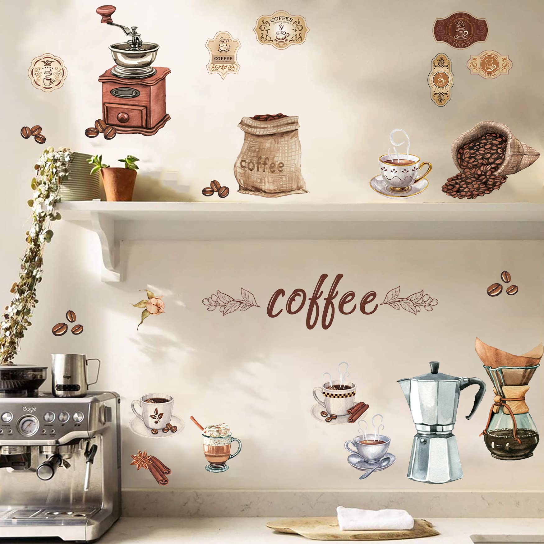Tempo del caffè Adesivi murali inglesi Caffetteria Decorazioni per la cucina Disposizione