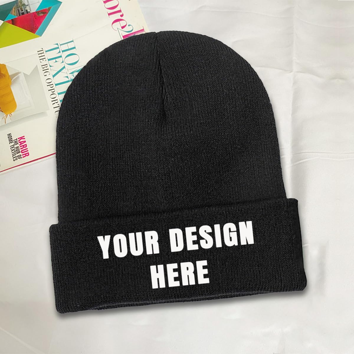 Generic Custom Beanies Hats - Customized Beanie Hat Design Your Own Add Text Logo Photo Personalized Knitted Cap - Black - Unisex-Adults - Winter Warm hat