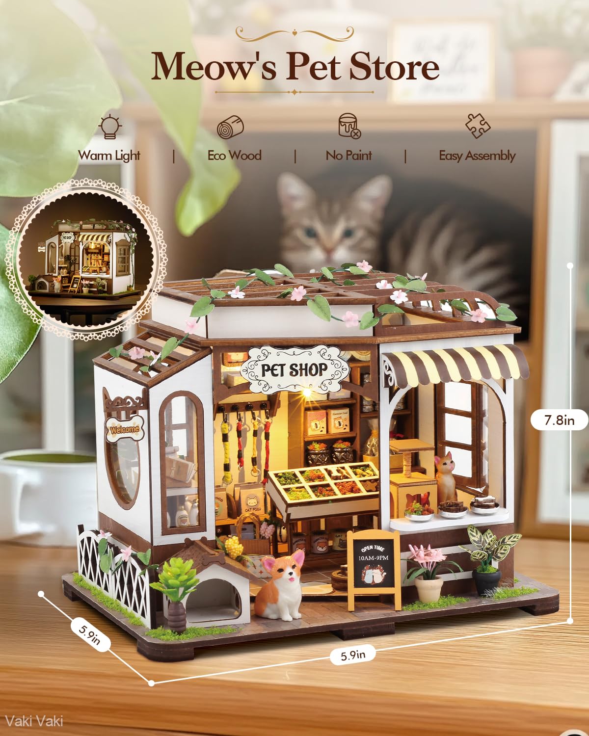 Vaki Vaki Miniatur-Hängender Garten Bausatz – Mit LED-Beleuchtung, Book Nook Fürs Bücherregal – DIY-Geschenk