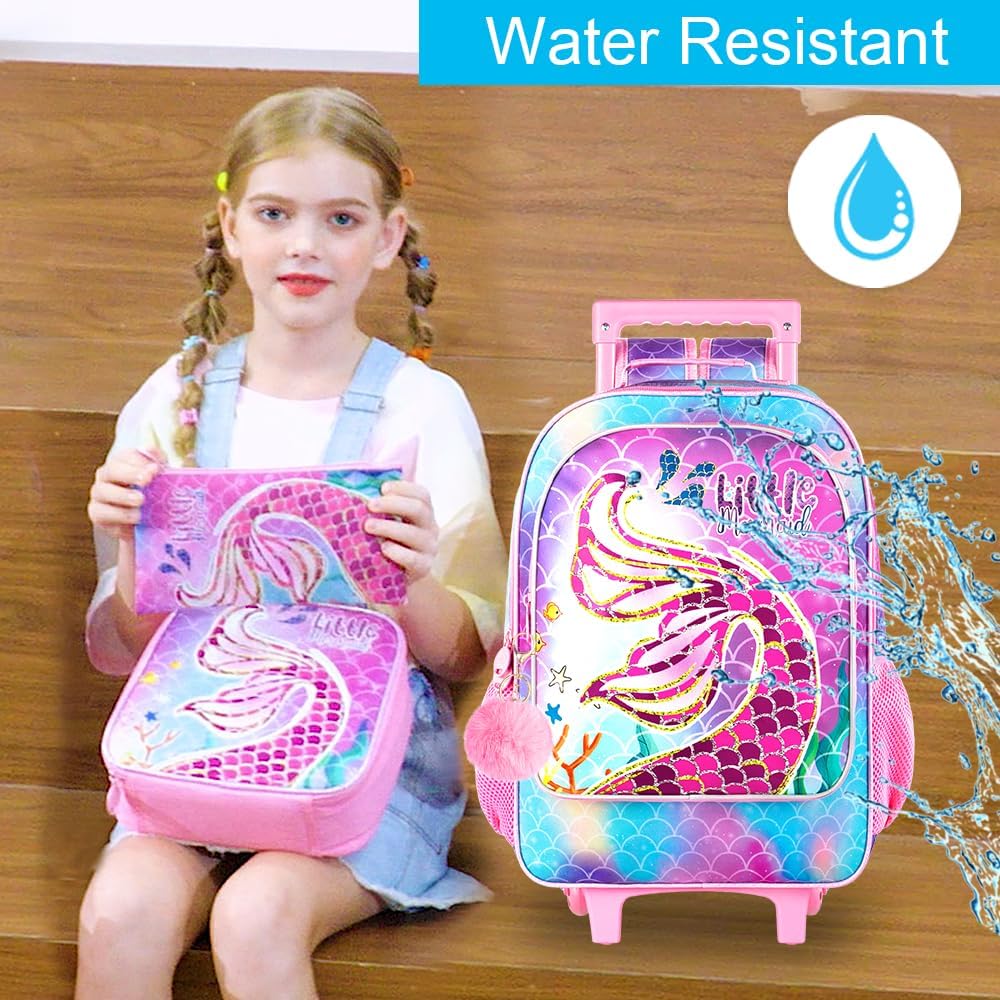 3PCS Rolling Backpack for Girls and Boys, Kids Roller Wheels Bookbag, Wheeled Elementary School Bag with Lunch Bag - Image 6