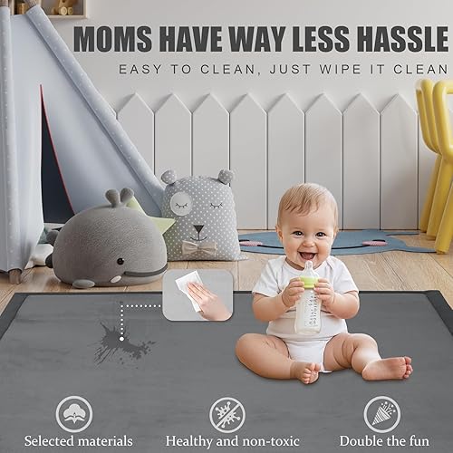 Miniatura 4 de Tapete de juego para bebé para piso, 50 x 50 x 1.3 pulgadas, tapete de espuma viscoelástica ultra suave para el tiempo boca abajo con respaldo