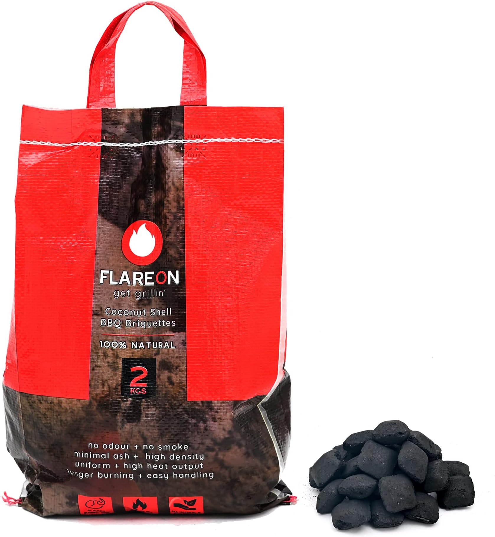 FLAREON Coconut Charcoal Shell Barbeque (BBQ) Grill Briquettes (2 KG)