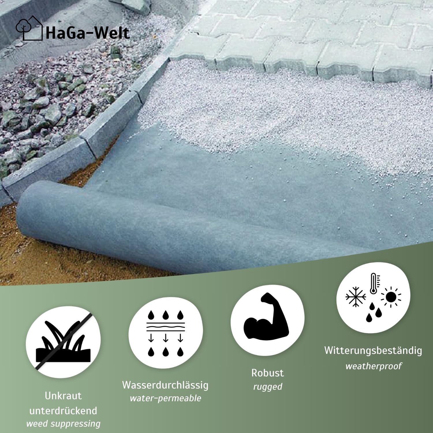 HaGa® Tejido de drenaje de 200 g/m², 2,0 m x 10 m, acabado reforzado para jardinería y paisajismo, evita el anegamiento y mejora la permeabilidad del suelo.