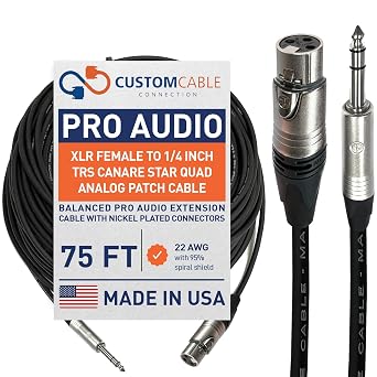 75ft XLR Female to 1/4in TRS Canare Star Quad Analog Patch Cable