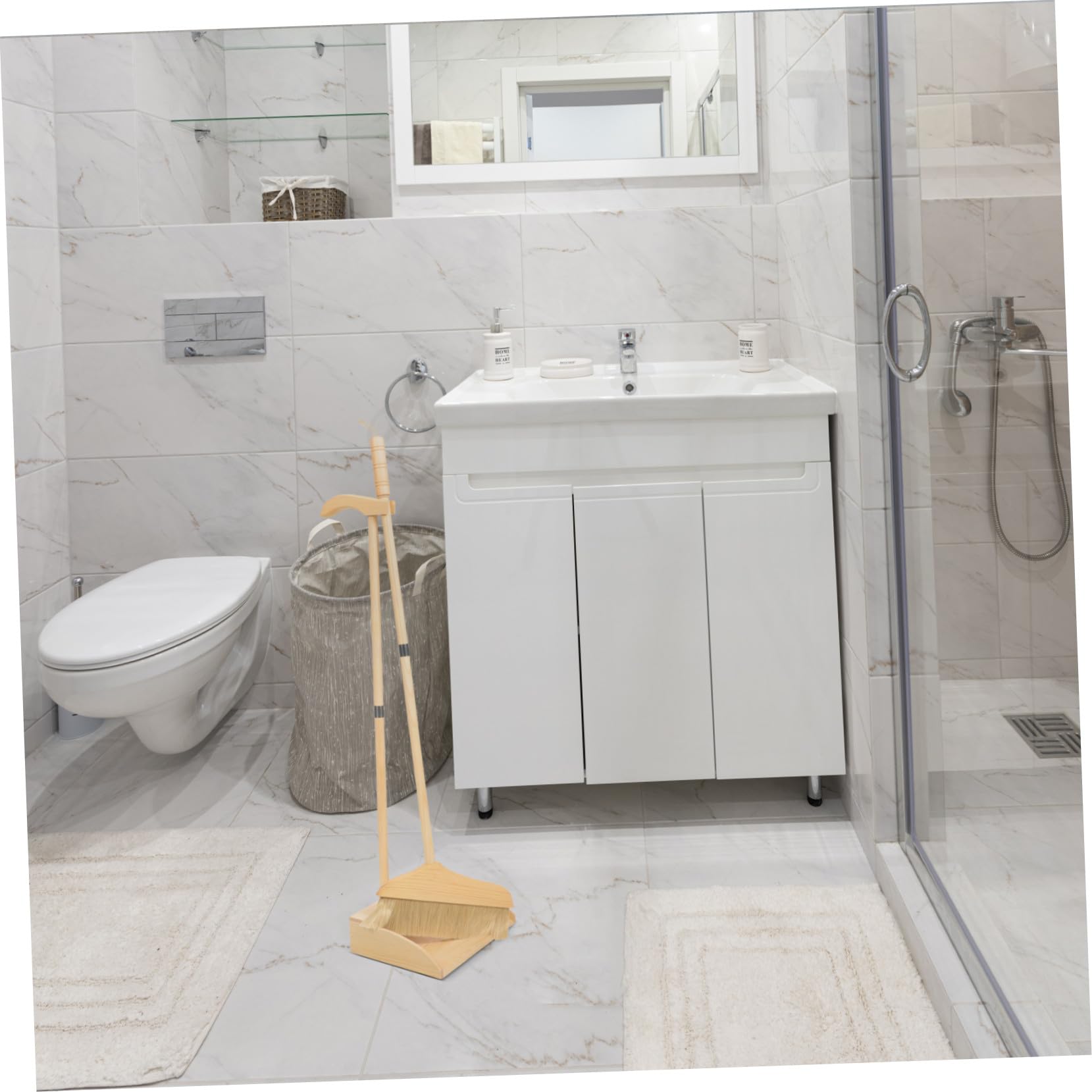 Juego de Escoba y Recogedor de Mango Largo de Madera | Cerdas Suaves, Uso Interior en Vestíbulos, Fácil de Usar Agarre Ergonómico