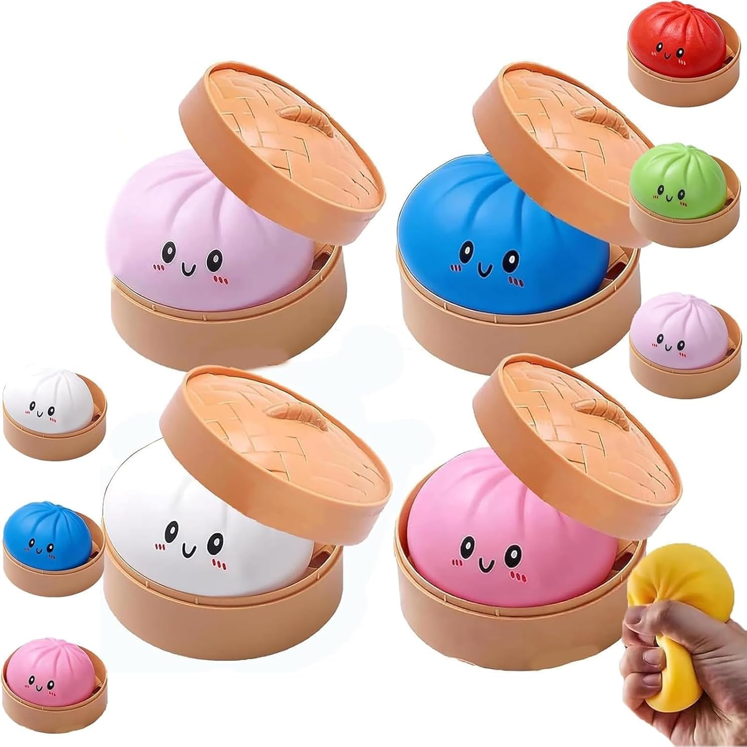 Mystery Dumpling Squishy, 4 Inch Jumbo Dumpling Stress Ball, Squishy Bun, Anxiety Relief Fidget, Soft Squeeze Decompression Dough for Adults Classroom Prizes & Party Favors (4pcs-c1)