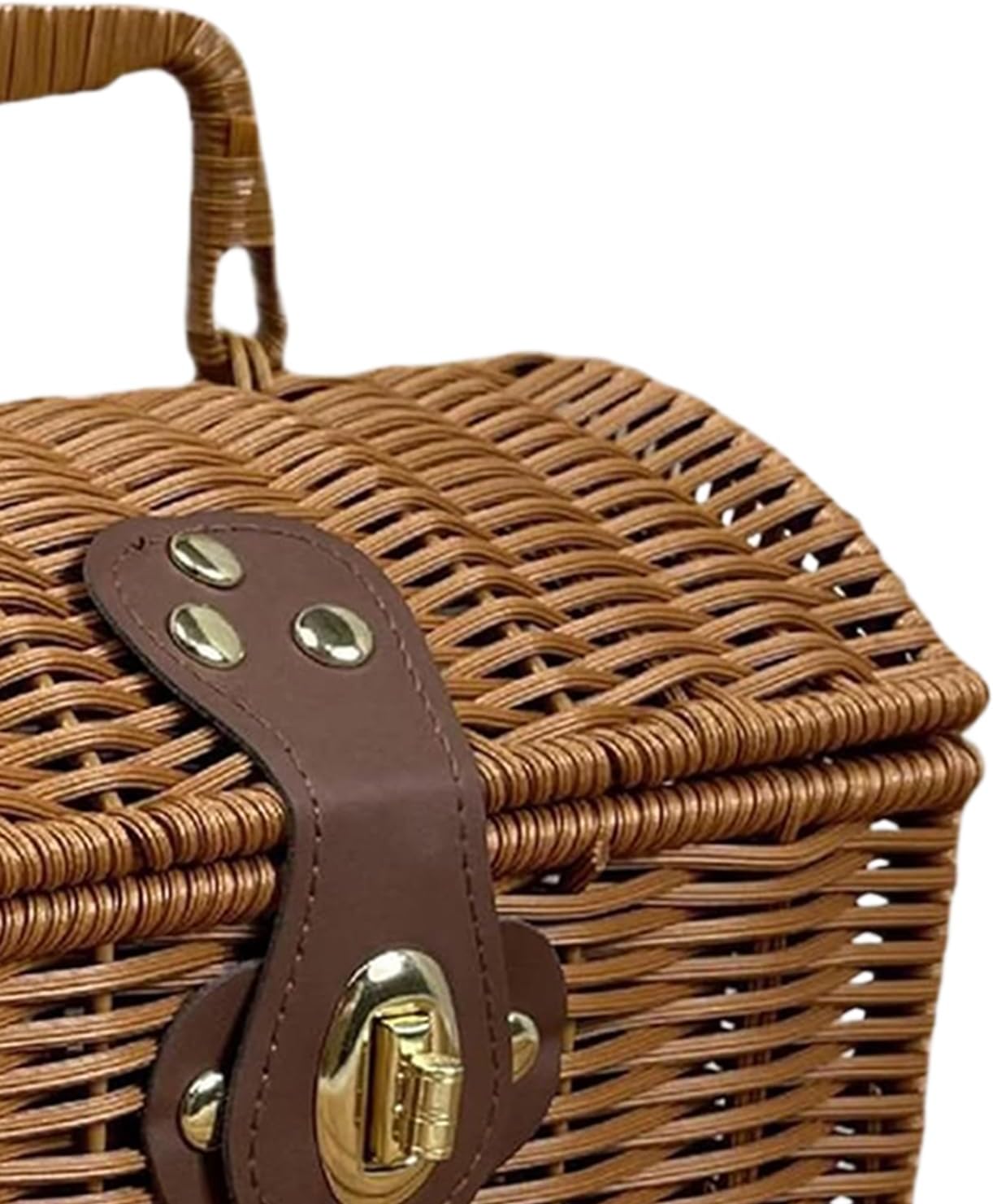 Small Picnic Basket | Portable Woven Rustic Container | Aesthetic Storage Basket Table Decor | for Home Decor Bedroom Living Room Farmhouse Apartment Outdoor Camping Travel