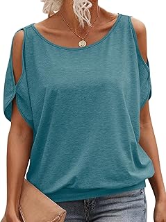 Womens Cold Shoulder Tops Banded Bottom Boat Neck T Shirts Summer Sexy Casual Loose Fit Clothes 2025