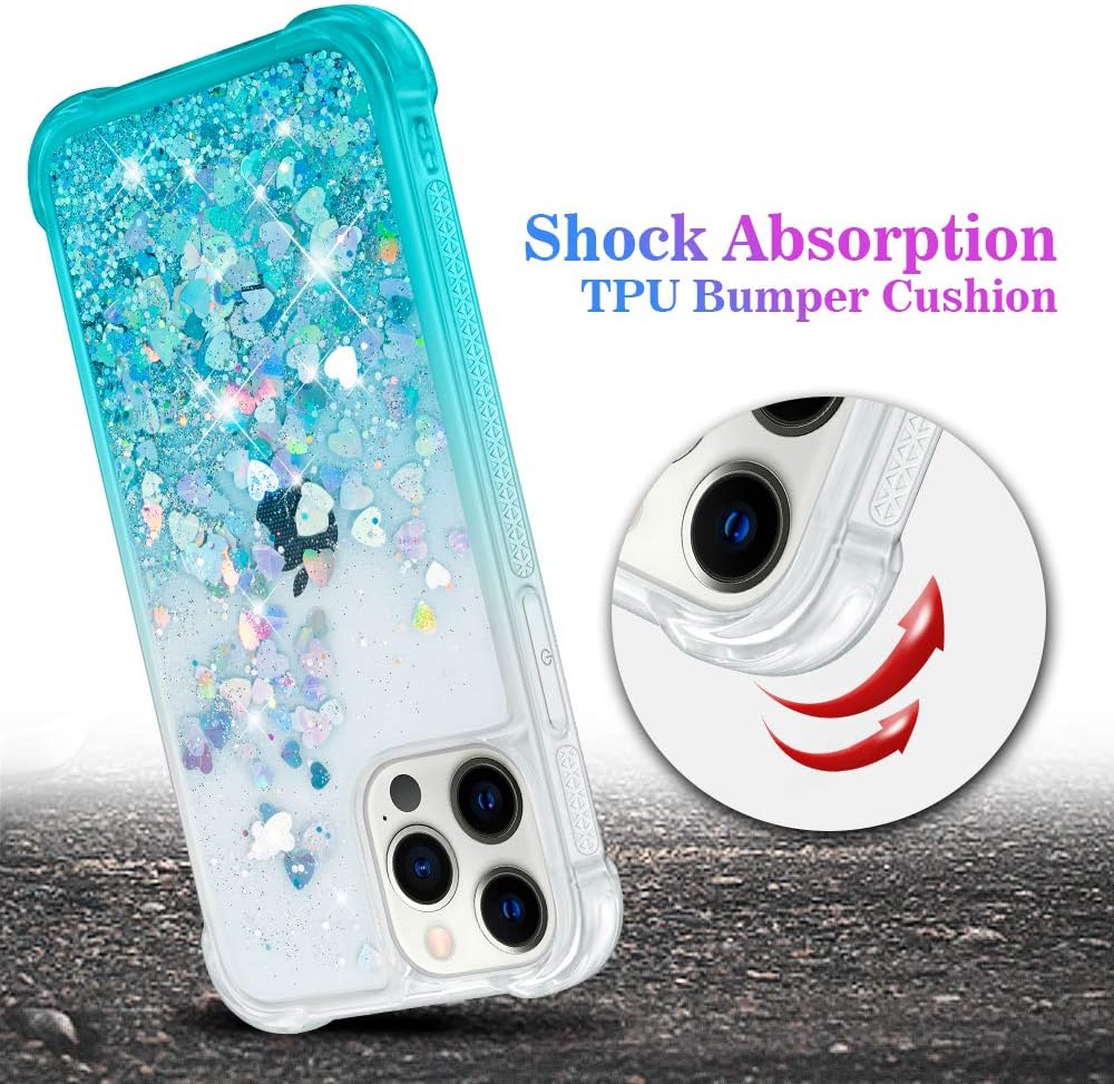 Ruky iPhone 12 Pro Max Case, iPhone 12 Pro Max Case for Women, Glitter Flowing Liquid Bling Sparkle Soft TPU Protective Bumper Women Girls Phone Case for iPhone 12 Pro Max 6.7 inches, Gradient Teal