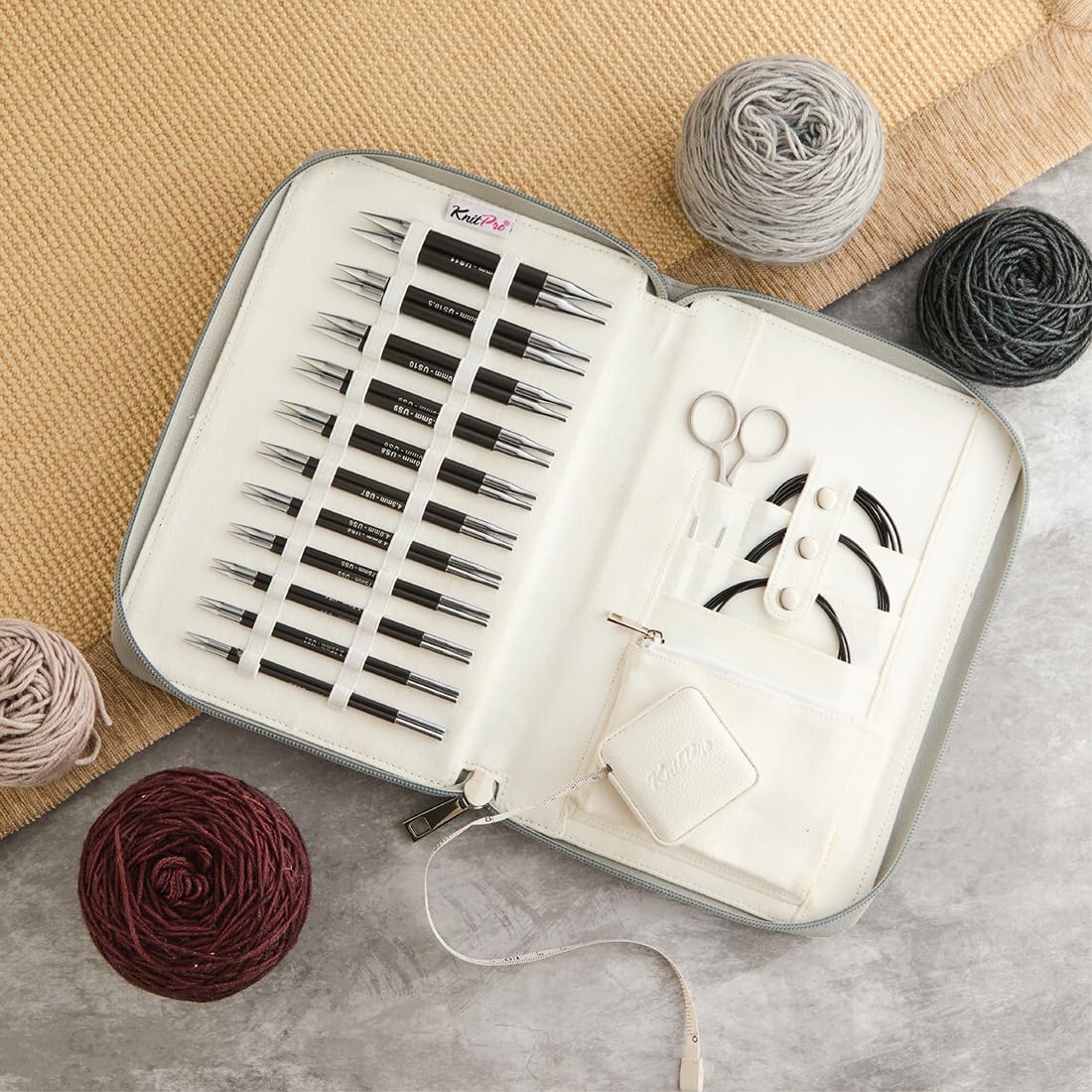 KnitPro Karbonz Regal Interchangeable Needle Set 5"(13cm) | 11 US Sizes (2.5 to 11)