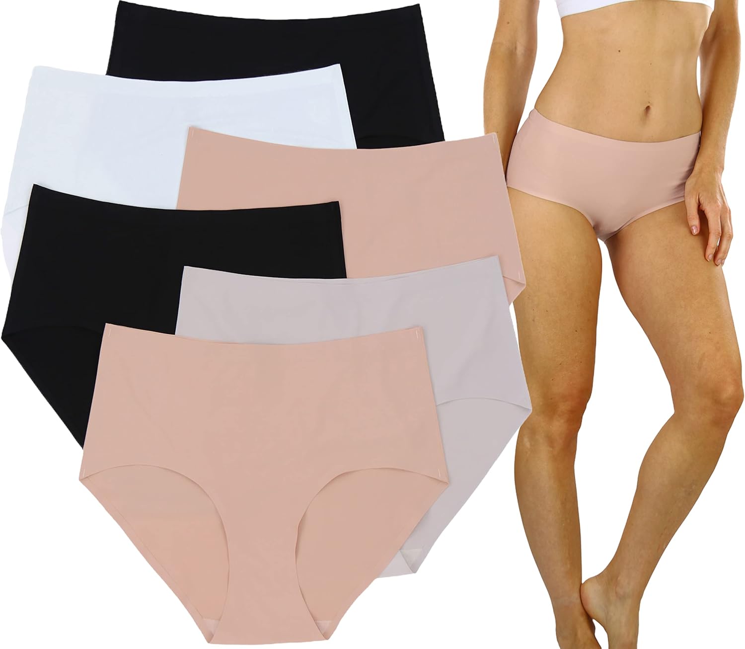 ToBeInStyle Women's 6 Pack High Waisted Seamless Basic Laser Cut Panties
