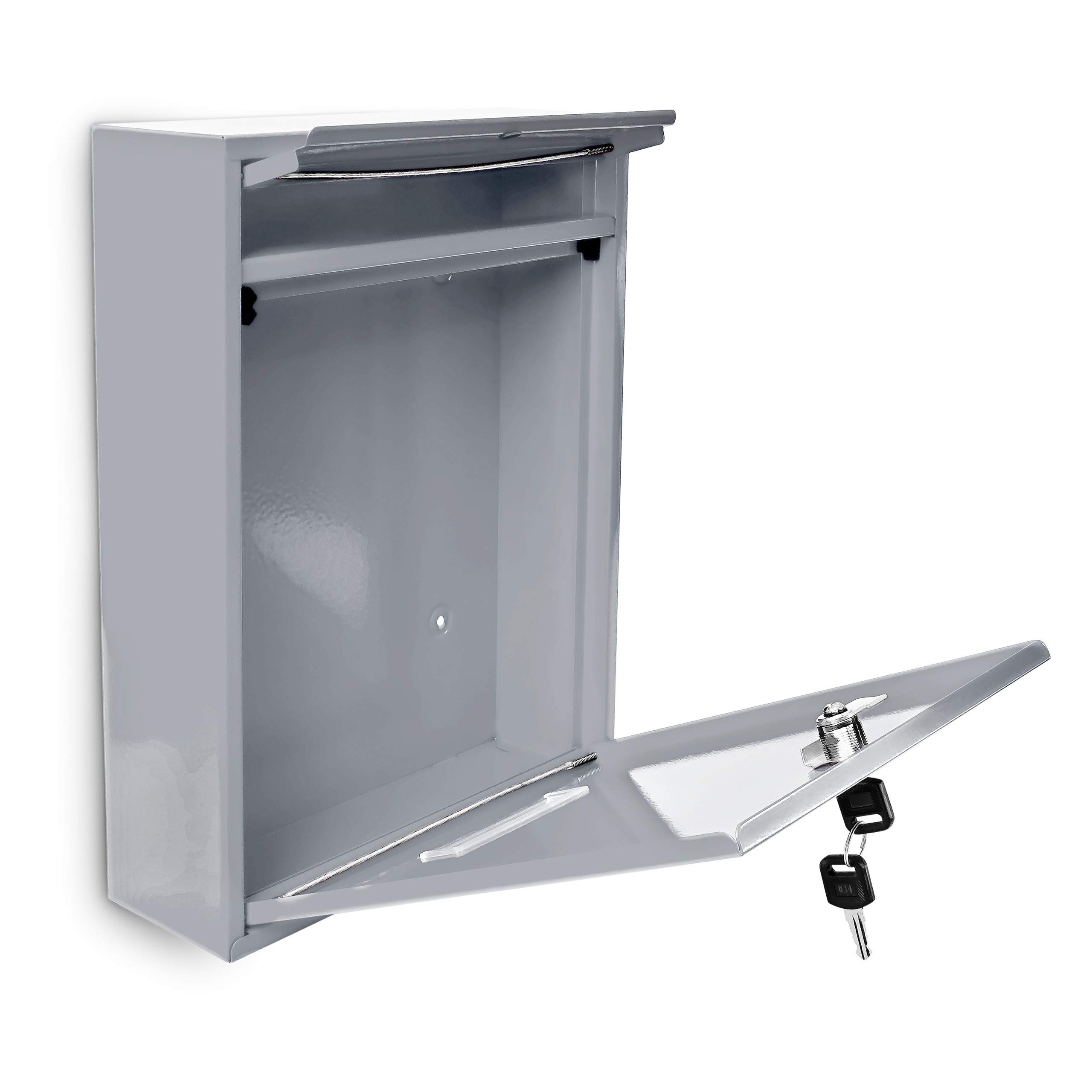 Relaxdays Cassetta Postale, Laccata, Targhetta per Nome, Accessorio Esterno Moderno Monocolore 26,5 x 35 x 8,5,Argento