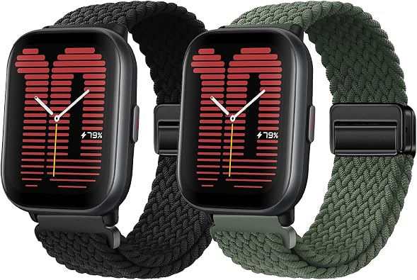 2 Pack Braided Nylon Bands Compatible with Amazfit Active 2/3,GTS mini,GTS 2/3/4,Sport Soft Breathable Watch Strap For Amazfit Bip U Pro/Bip 3 Pro/Bip Men Women
