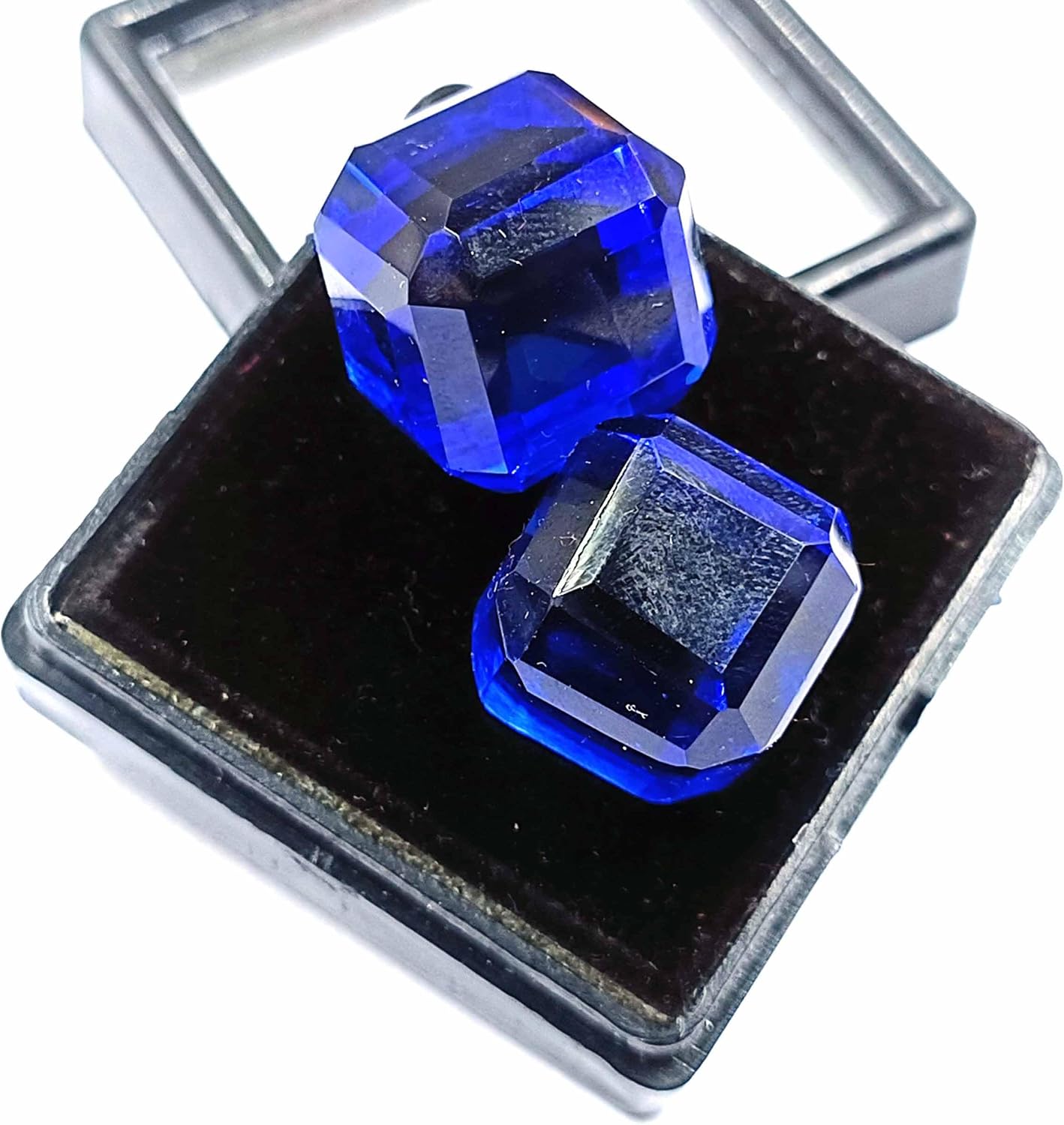 Globalgems Blue Sapphire Cube Stone Pair (Each Piece 33.00 Carat) Certified Loose Gemstone from Sri Lanka Sapphire Stone