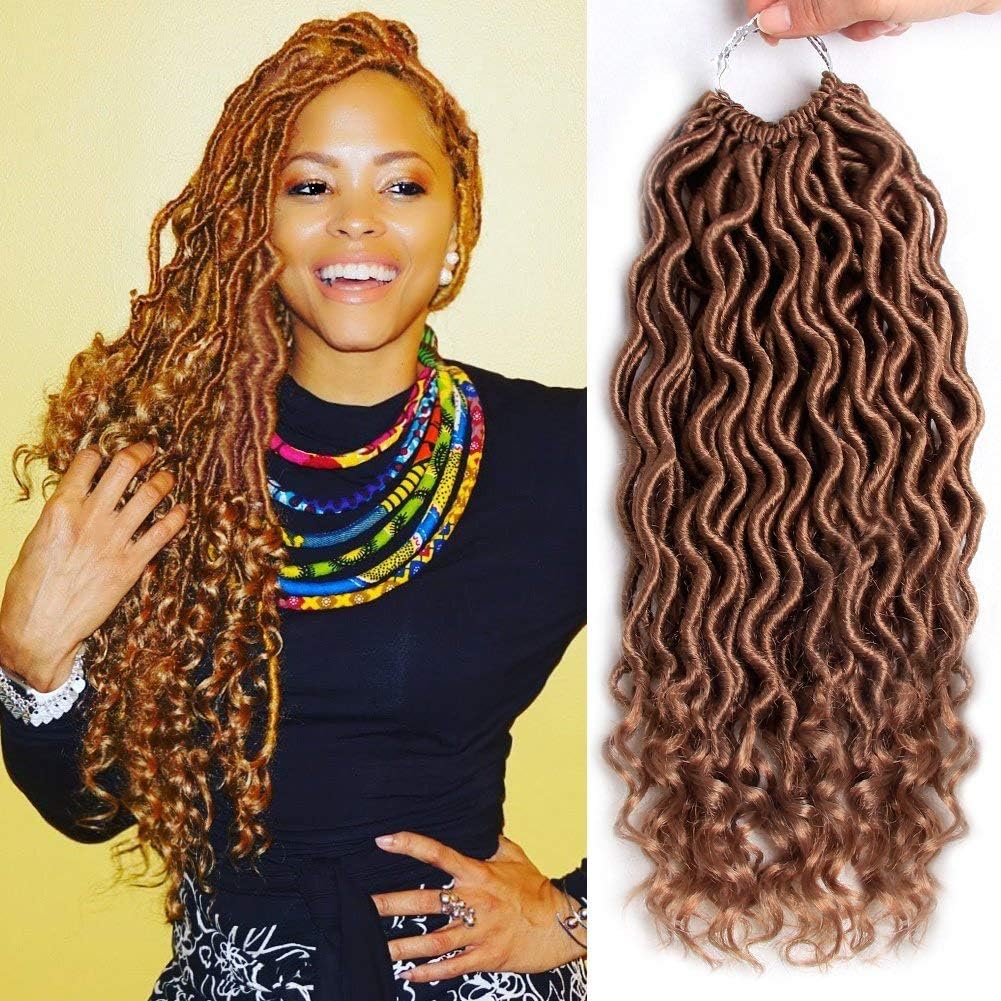 6Pcs/Lot Honey Blonde Goddess Locs Crochet Hair For Black Women Pre Loop Curly Faux Locs 14 Inch Blonde Braiding Hair Soft Synthetic Wavy Faux Locs Hair Extension (14inch(6packs), 27)