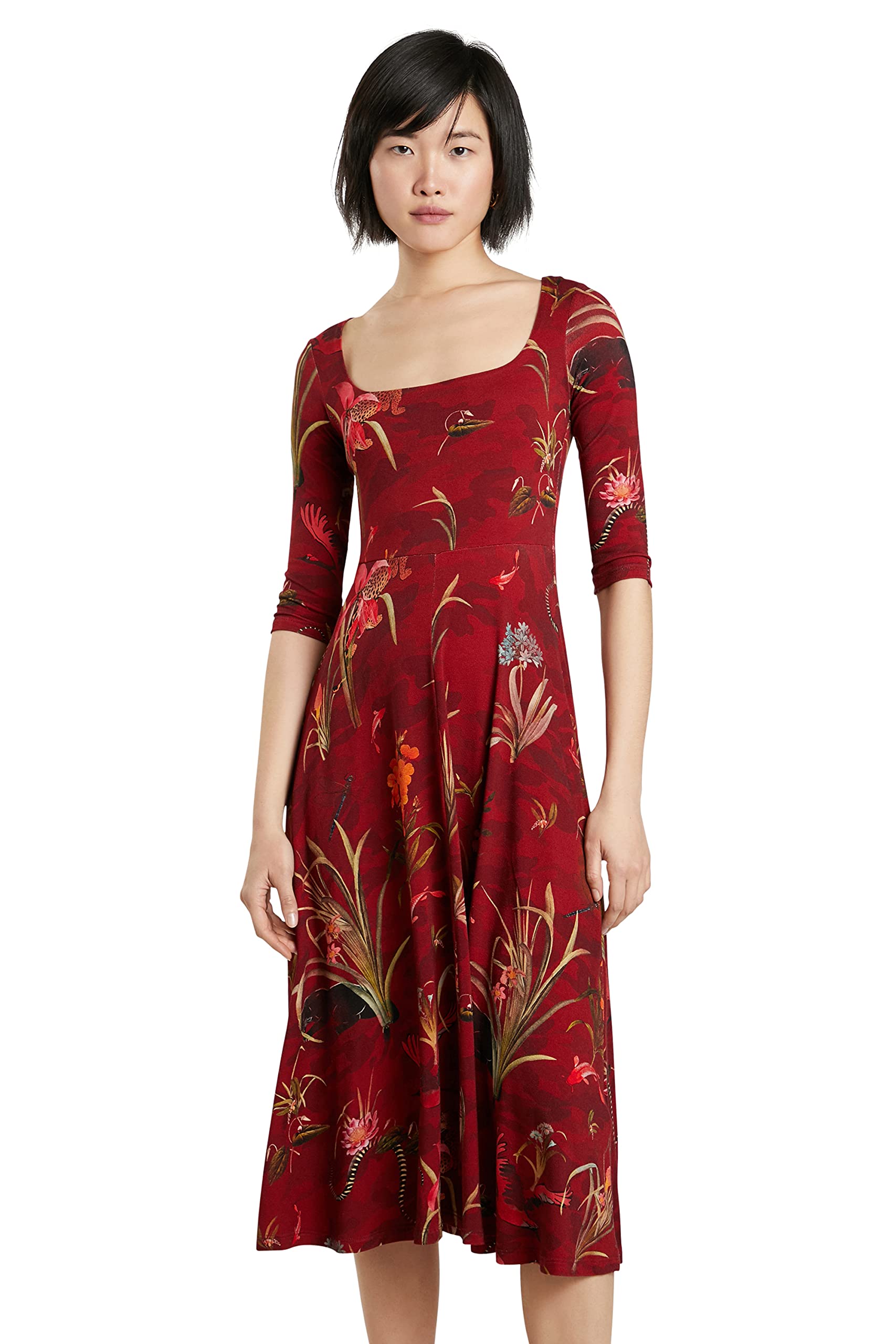 Desigual Womens Vest_Flowers Casual Dress, Red, XS