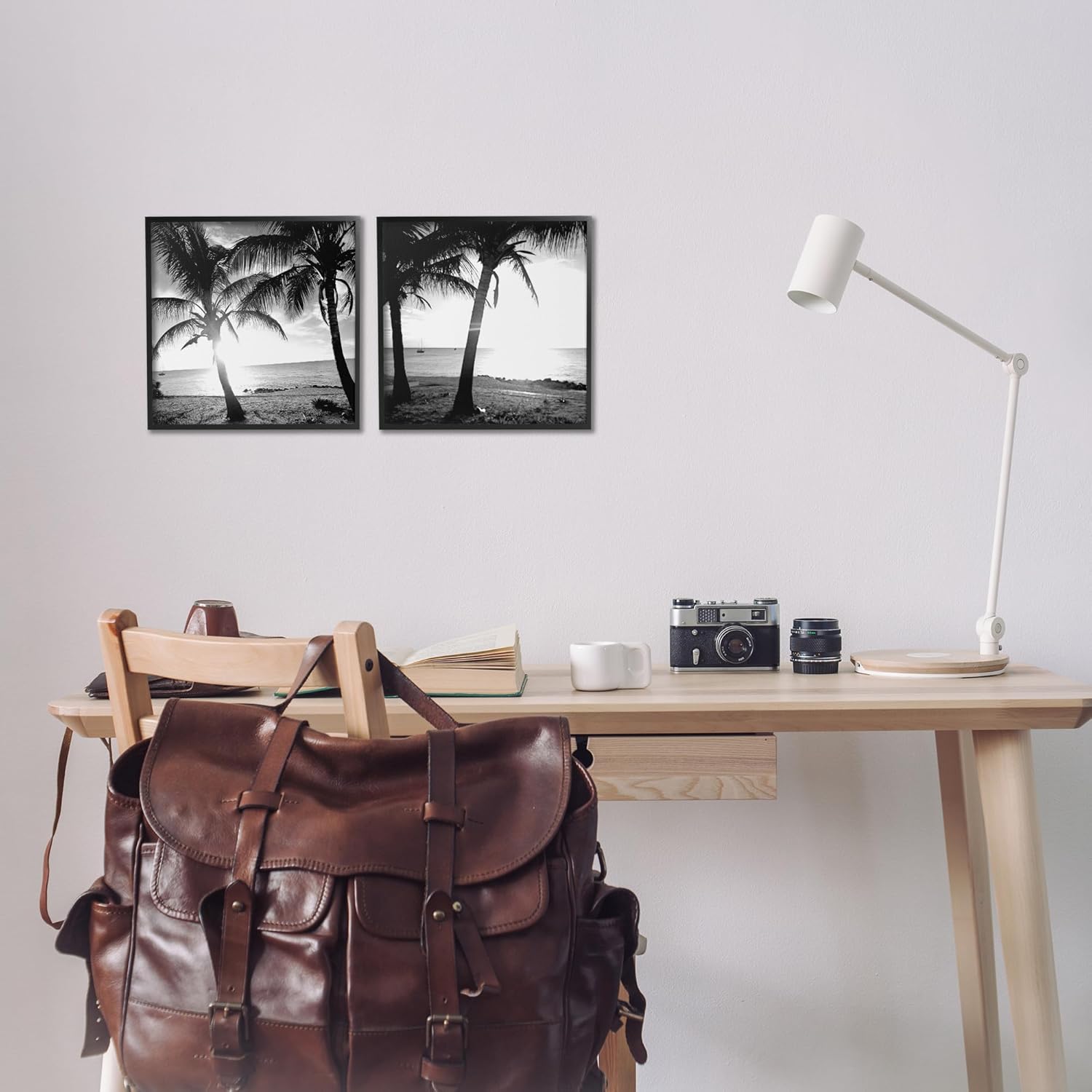 Stupell Industries Tropical Palm Sunset 2 pc Framed Giclee Wall Art Set Design by Susan Bryant, Black Framed, 12 x 12