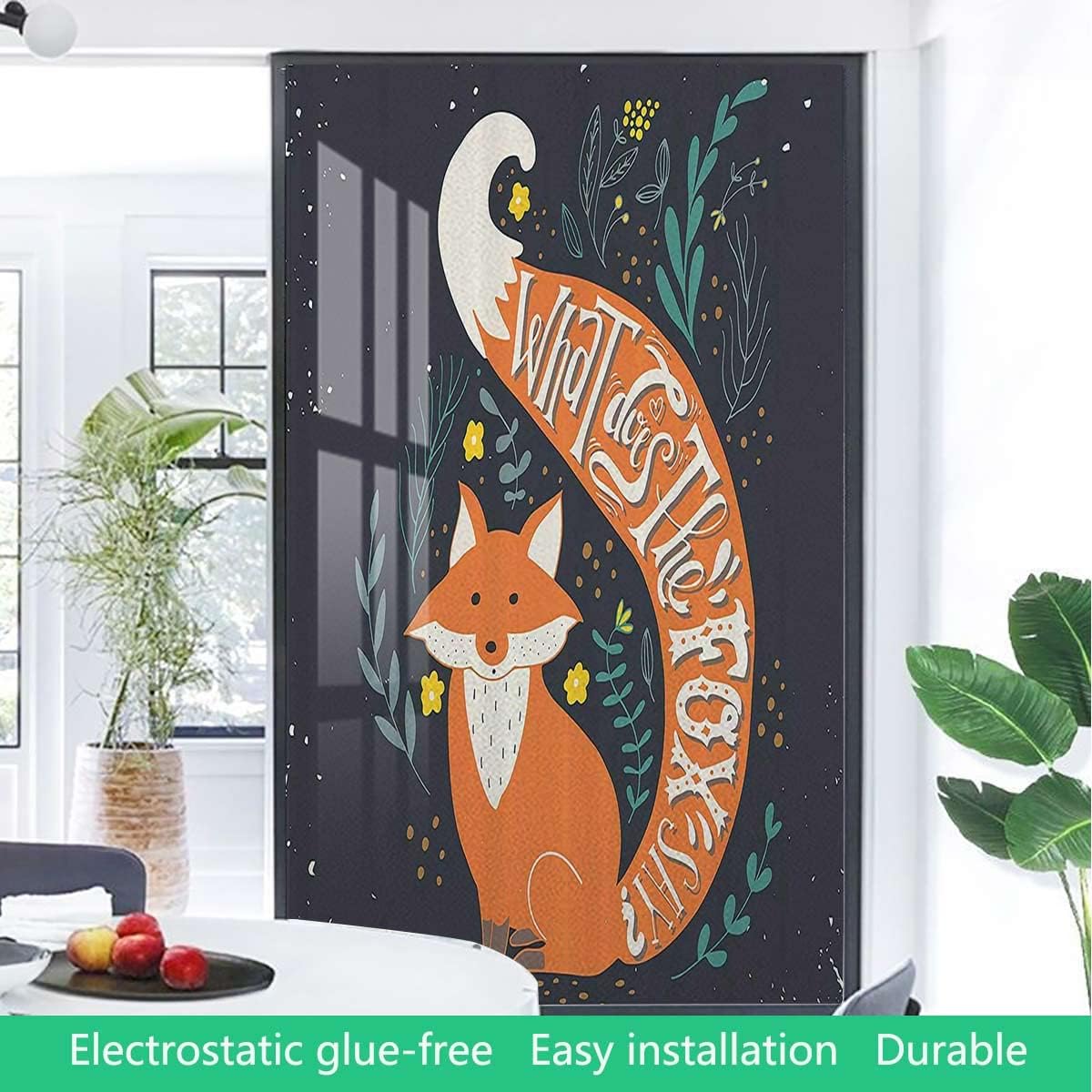 Multi Non-Adhesive Window Privacy Film Hipster Animals Creature Cute Illustration Frosted Self Static Cling Decorative Glass Film Vintage Decor 35.4Wx59L-inch
