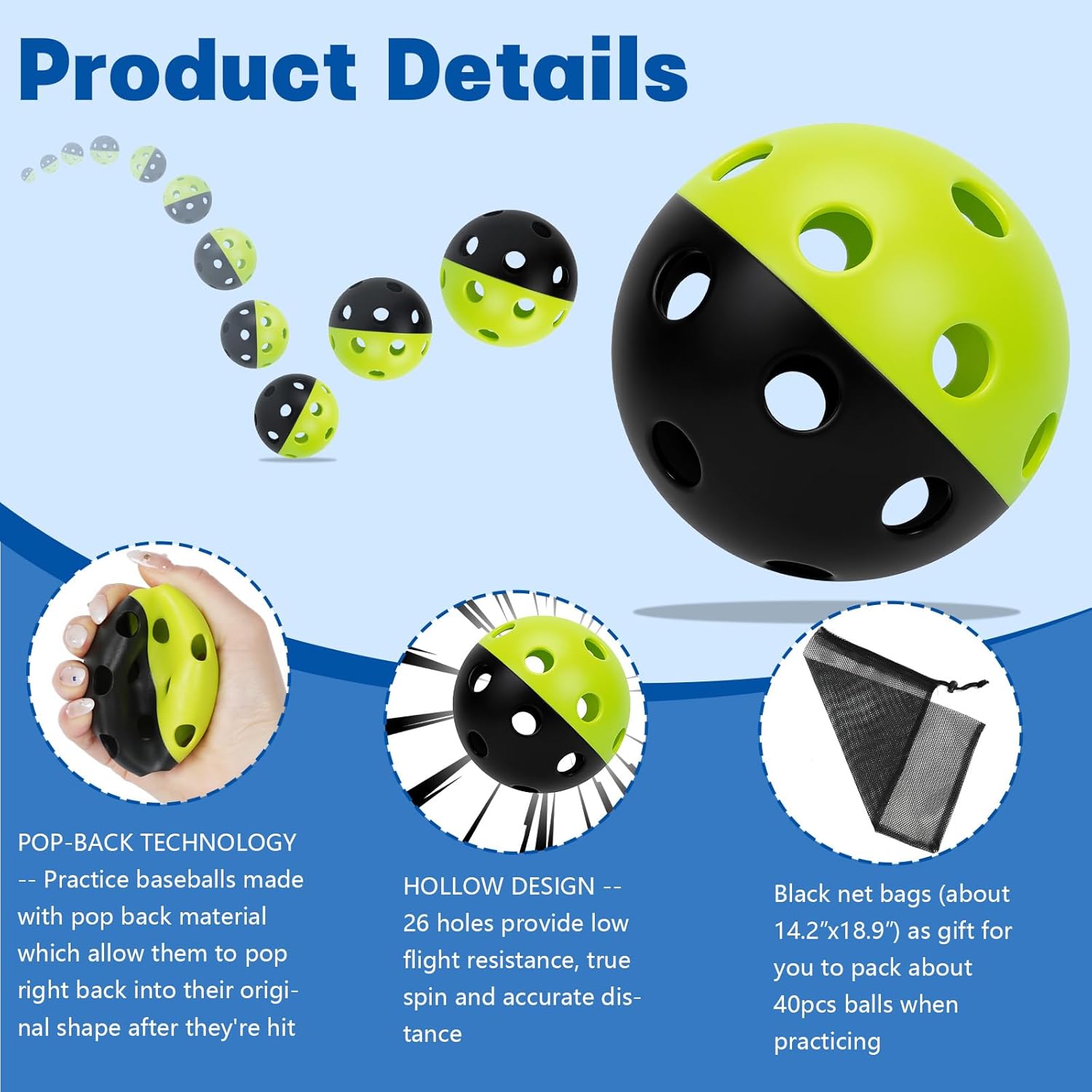 Coopay 20/40 Pack Baseball Practice Balls Plastic Training Balls Lightweight Hollow Softballs for Hitting, Baseball Training Indoor Outdoor Use