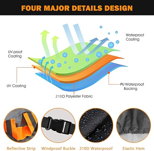 Miniatura 3 de CoukouCover Funda para motocicleta 210D color negro y naranja, protección para todas las estaciones, impermeable, duradera para Yamaha Suzuki