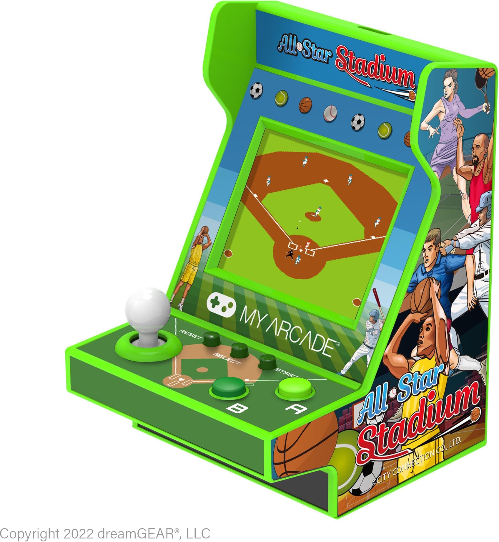 My Arcade All Star Stadium Pico Player- Fully Playable Portable Tiny Arcade Machine with 107 Retro Games, Toys for Kids, 2" Screen, Green, Small (DGUNL-4120)