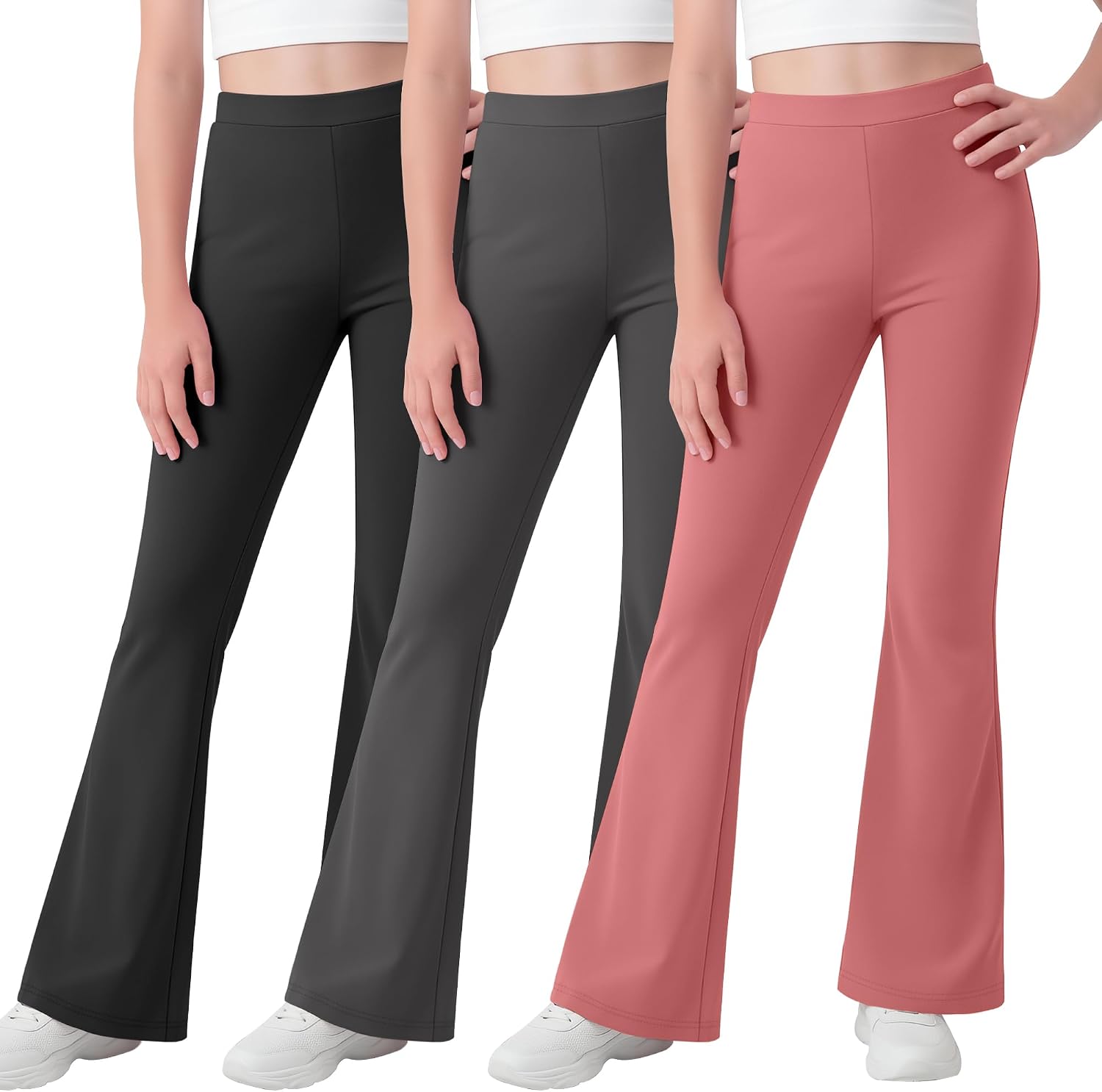 Xaatren 3 Pack Girls Flare Leggings Elastic Waist Bell Bottoms Slim Fit Kids Yoga Dance Pants Age 5-14 Years