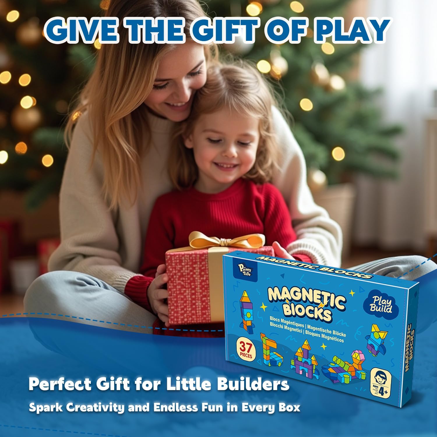 Magnetic Building Blocks, 37PCS Magnetic Blocks for Kids Ages 4-8, 3D Multi-Shape Stacking Blocks, Sensory Montessori Magnet Cubes Toys for Boys & Girls Ages 4+