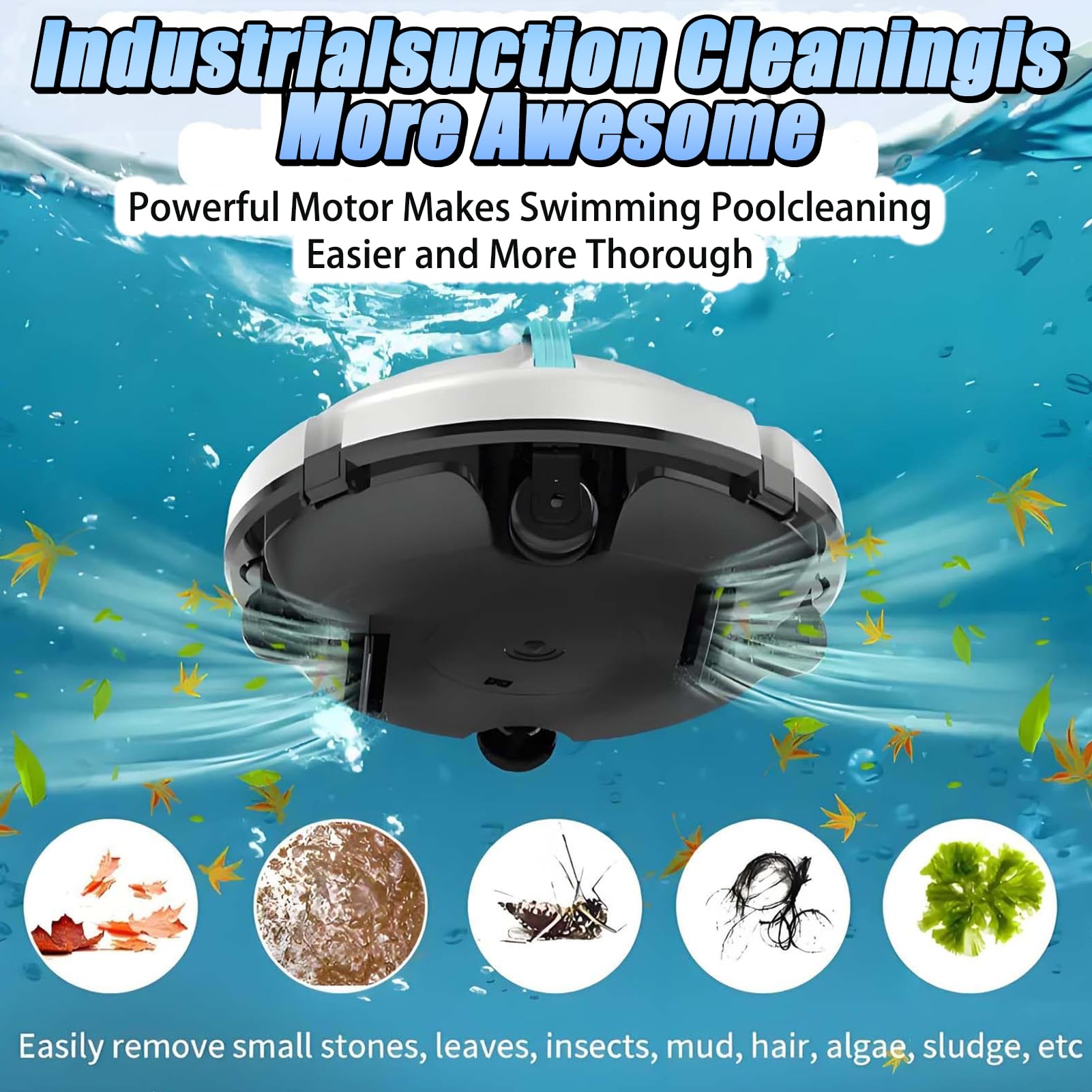 Aspirateur de piscine automatique, robot sans fil avec navigation intelligente et batterie de 5200 mAh, évitement automatique des obstacles, densité de filtre de 180 μm