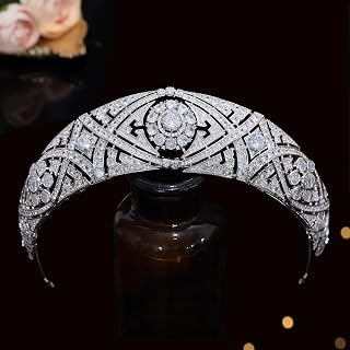 CZ Full Cubic Zirconia Tiaras and Crowns for Women Prom Quinceanera Birthday Meghan Markle Wedding Hair Accessories HG003 Silver