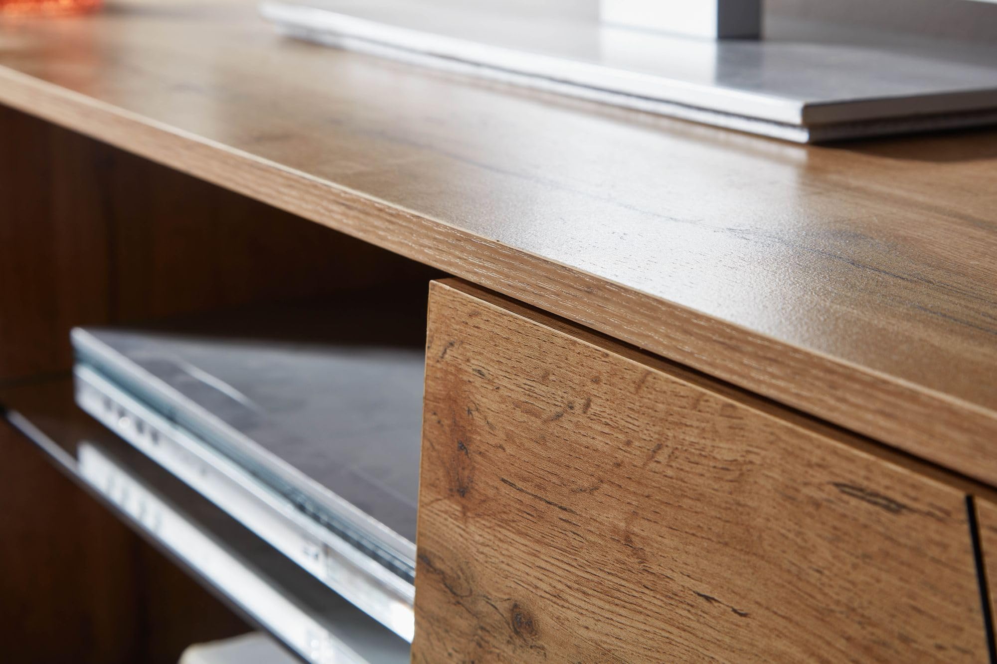 FineBuy Lowboard 160x40x50 cm Eiche-Dekor Braun, TV-Schrank Kachelmuster