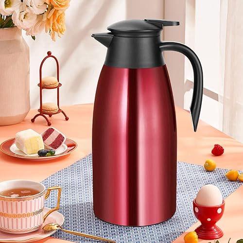 Miniatura 5 de Jarra de café de 68 onzas con aislamiento de Airpot de acero inoxidable, termo térmico al vacío para café, agua caliente, té, bebidas calientes,