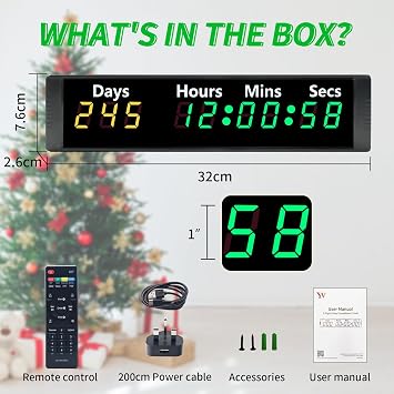 YZ Digital 999 Days Countdown Timer, 7 Colors Count Up/Count Down Clock with Remote, 12/24 Hour Real Time, Event Countdown Clock Large Display, Countdown Calendar for Retirement/Pregnancy/Birthday