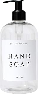 Clear Plastic Jar | Refill Hand Soap Dispenser | 16 oz Refillable Bottle with Pump | White Waterproof Label with Black Text| Rustic, Modern, Farmhouse Gift (Hand Soap)