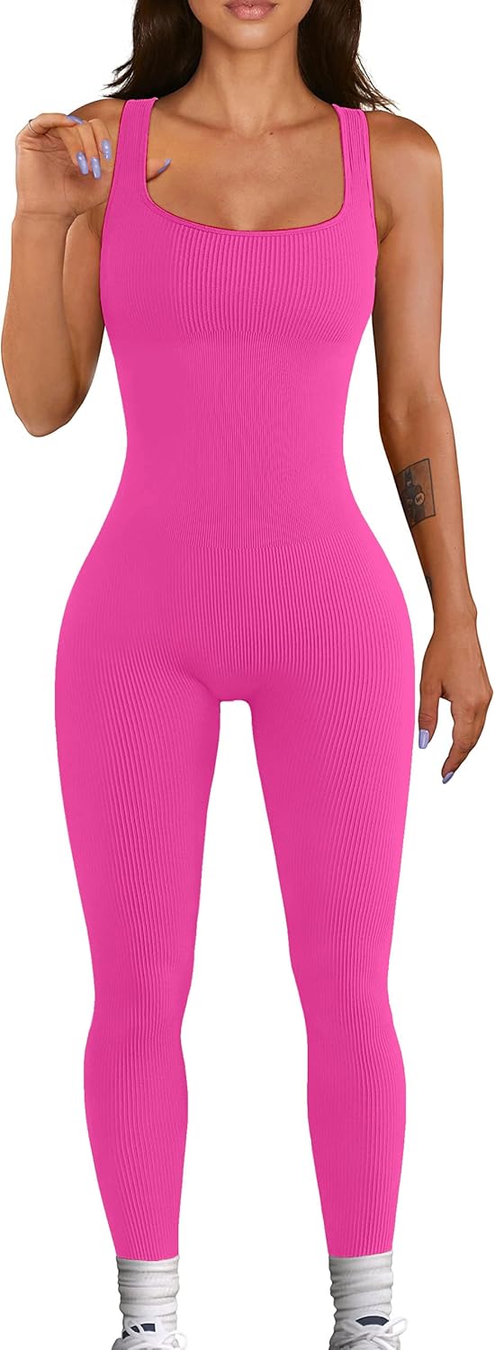 YIOIOIO Women Workout Seamless Jumpsuit Yoga Ribbed Bodycon One Piece Tank Top Leggings Romper
