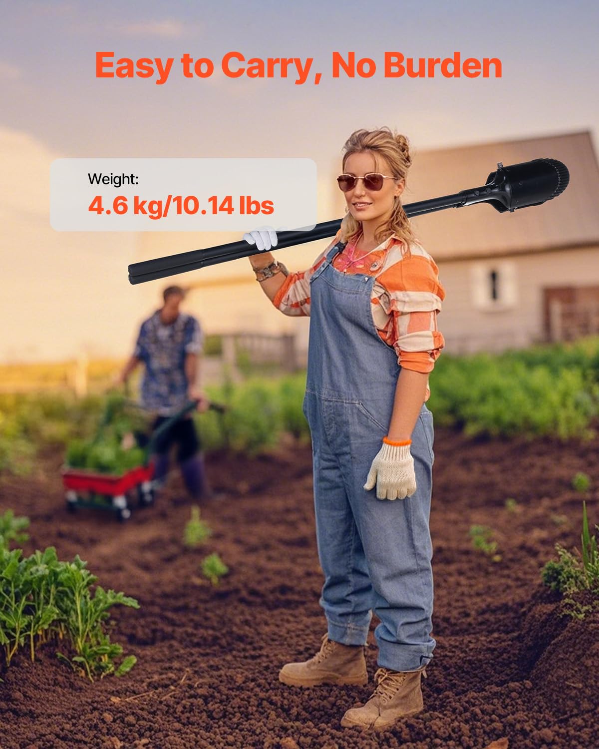 VEVOR Łyżka do otworów w ziemi 1460 mm, wytrzymała ręczna koparka z uchwytem z włókna szklanego, ręczna koparka ze znacznikami skali i metalowym ostrzem, narzędzie do kopania w ogrodzie i na zewnątrz