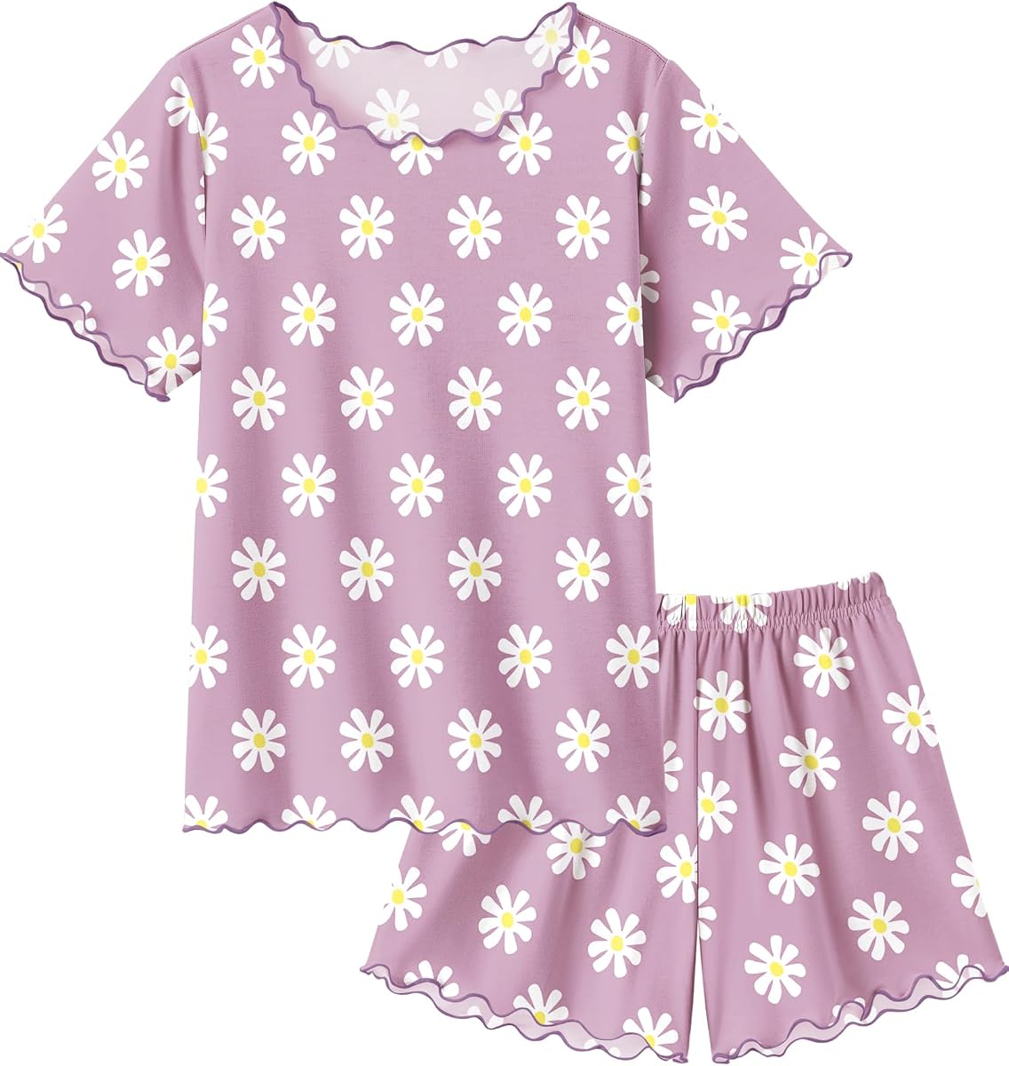 Girls Pajamas Short Sleeve Lounge Set Soft Shirring Summer Pjs | Cute Pajama for Little & Big Girls, Comfy Soft Fabric, 2-Piece Sleepwear Sets, Summer Sleep & Lounge