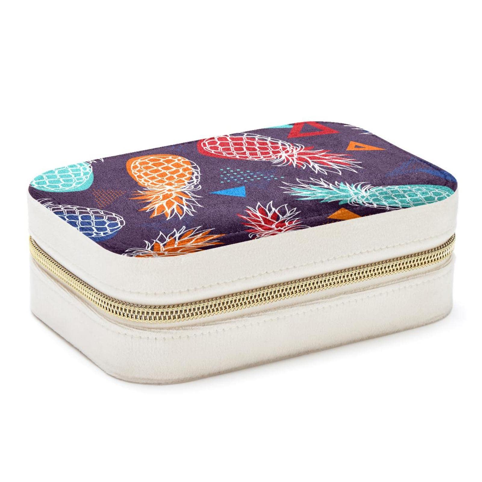 Boîte à bijoux pour femmes en cuir vegan avec motif ananas