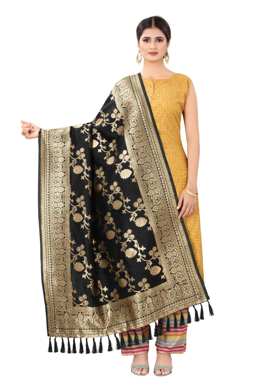 EnthoneWomen's Woven Floral Banarasi Silk Dupatta