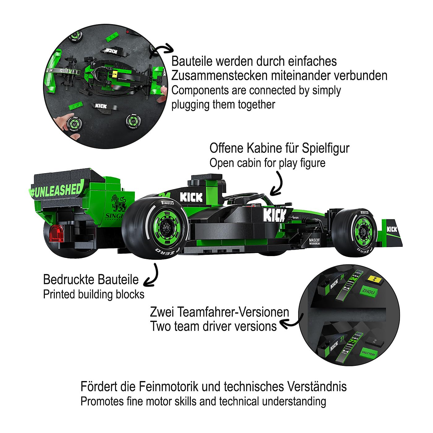 MocSpaß Technik F1 Auto CADA C44 Rennwagen Bausatz - 2550+ Teile, 1:8 Maßstab, Für Erwachsene & Kinder