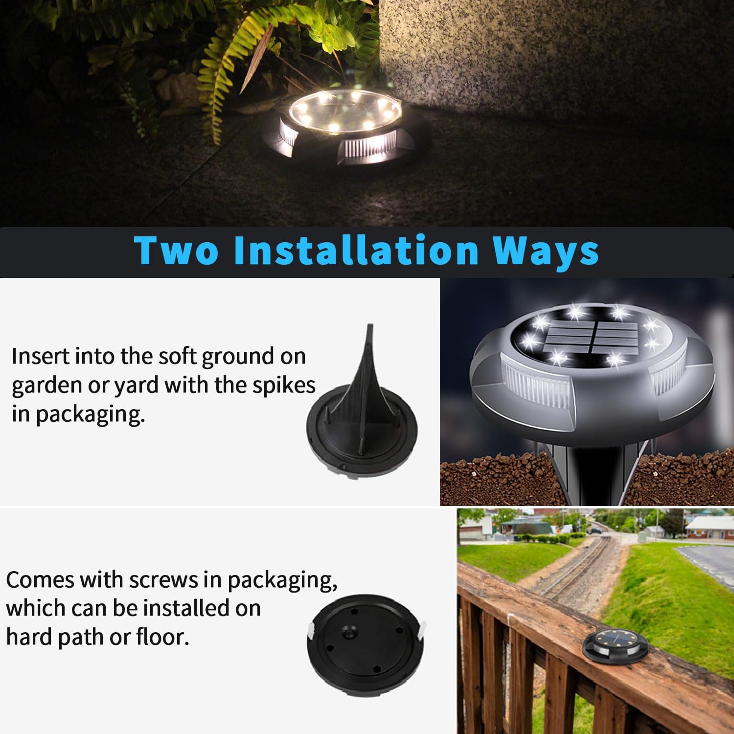 Solar Ground Lights Outdoor Waterproof, 8 Pack 12 LEDs Solar Garden Disk Lights Landscape Lighting for Outside Pathway Deck Yard Patio Lawn Driveway Walkway Deco (White Lights)