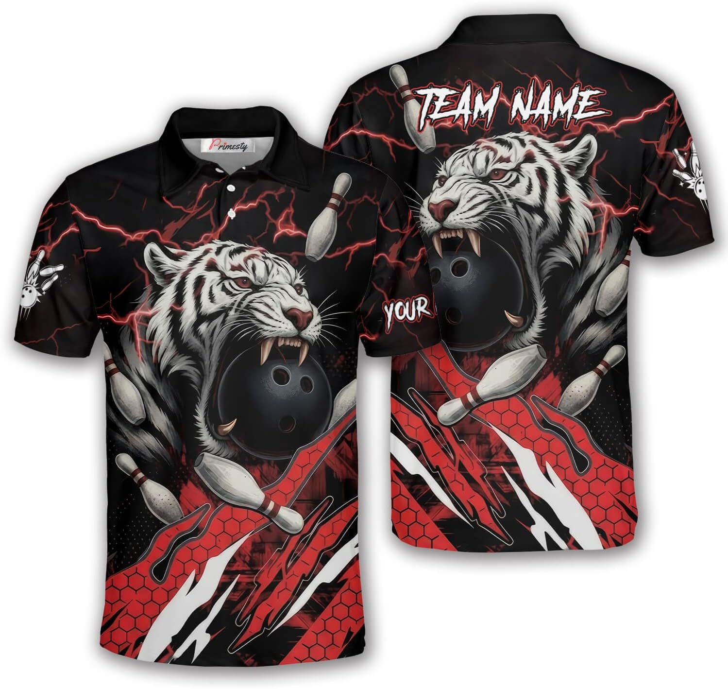 PRIMESTY Tiger Bowling Shirts, Custom Tiger Bowling Polo Shirts, Personalized Tiger King Bowling Jerseys for Men Women