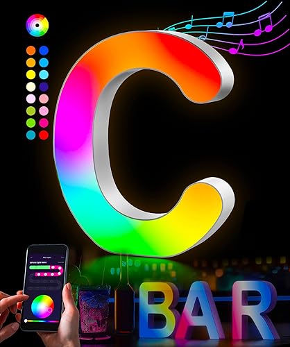 Letter Led Lights for Bedroom - Alphabet Music Sync Color Changing Strip Lights with App Control RGB Light Up Letters for Room Home Party Gaming