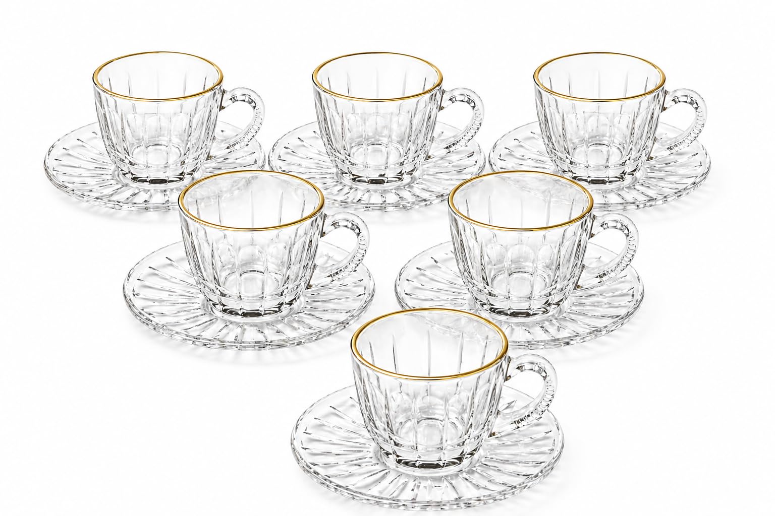 Jogo de Xícaras de Café Expresso com Pires 80ml em Vidro com Borda Dourada – Conjunto com