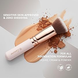 Lamora Makeup Brush Foundation Kabuki - Flat Top Face Brush for Liquid, Cream, and Powder Cosmetics - Full Coverage Blending, Buffing, Stippling, Contouring