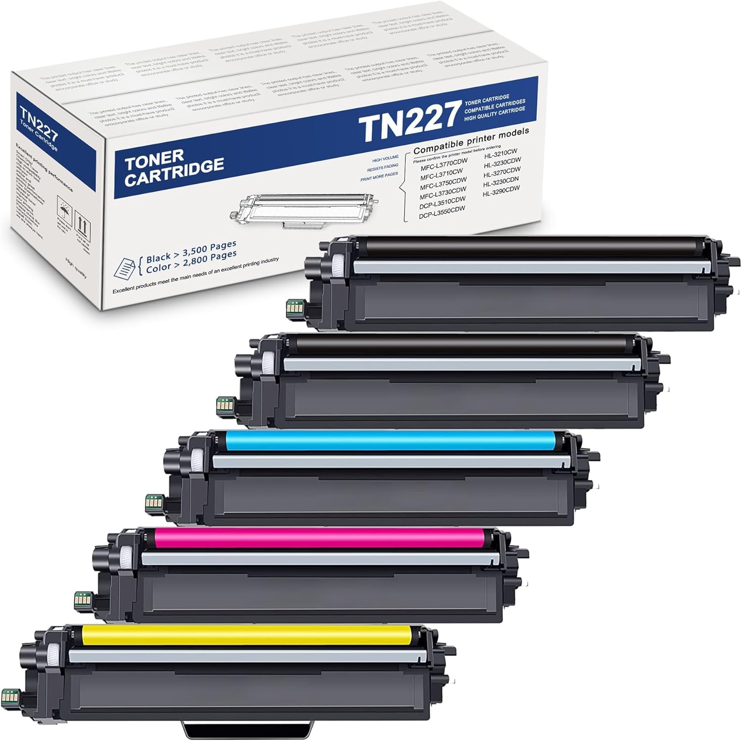 Amazon.com: TN-227 2BK/C/M/Y High Yield Toner Cartridge 5 Pack 