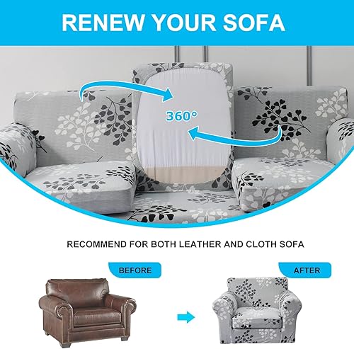 Miniatura 6 de FUANGUI Funda impermeable para sofá de 2 piezas, funda elástica con estampado, funda de cojín para sofá, lavable, protector de muebles para sala de