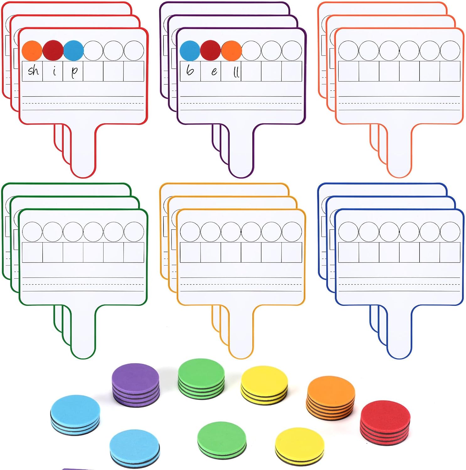 Seajan 18 Pcs Magnetic Paddle Set Education Dry Erase Double Side Handheld Answer Board with Magnetic Counters Discs Phonemic Awareness Phonics Games Toy for Students Kids Teaching Supply (‌Vivid)