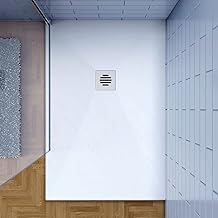 GENERIC White Shower Tray 90 x 120 cm Artificial Stone and Mixed Resin Slate Effect Rough