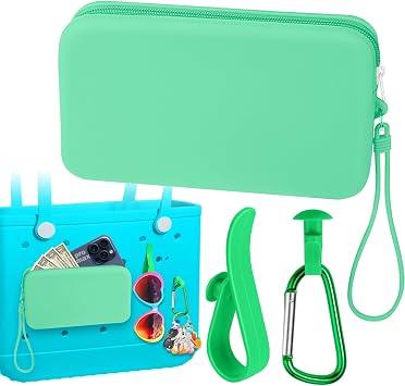 Mity rain Silicone Wallet for Bogg Bag Phone Holder | Accessories Set for Bogg Bag Contain 2PCS Key Holder and Large Capacity Silicone Zipper Bag for Beach Bags Tote Bag Green